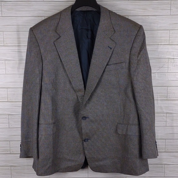 Burberry for Rochester 48L Gray Blue Houndstooth Silk Wool Blend Blazer EUC